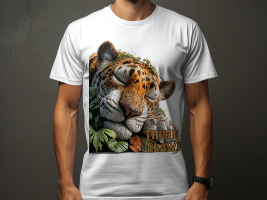 RMA APPAREL Sleeping Leopard Unisex T-Shirt Sizes S to 5XL T-Shirt - Thorn & Claw White T-Shirts - RMA APPAREL - Roclla Media Apparel Store