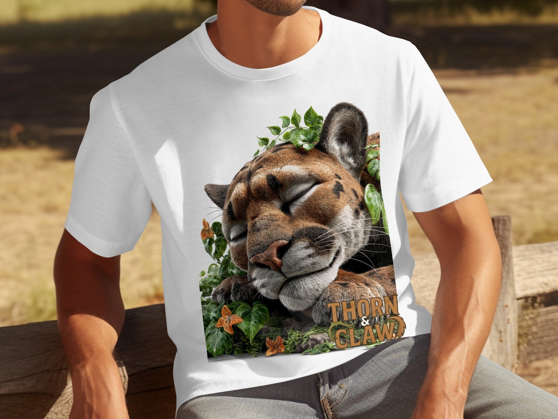 RMA APPAREL Sleeping Panther Wildlife T-Shirt Sizes S to 5XL T-Shirt - Thorn & Claw White T-Shirts - RMA APPAREL - Roclla Media Apparel Store