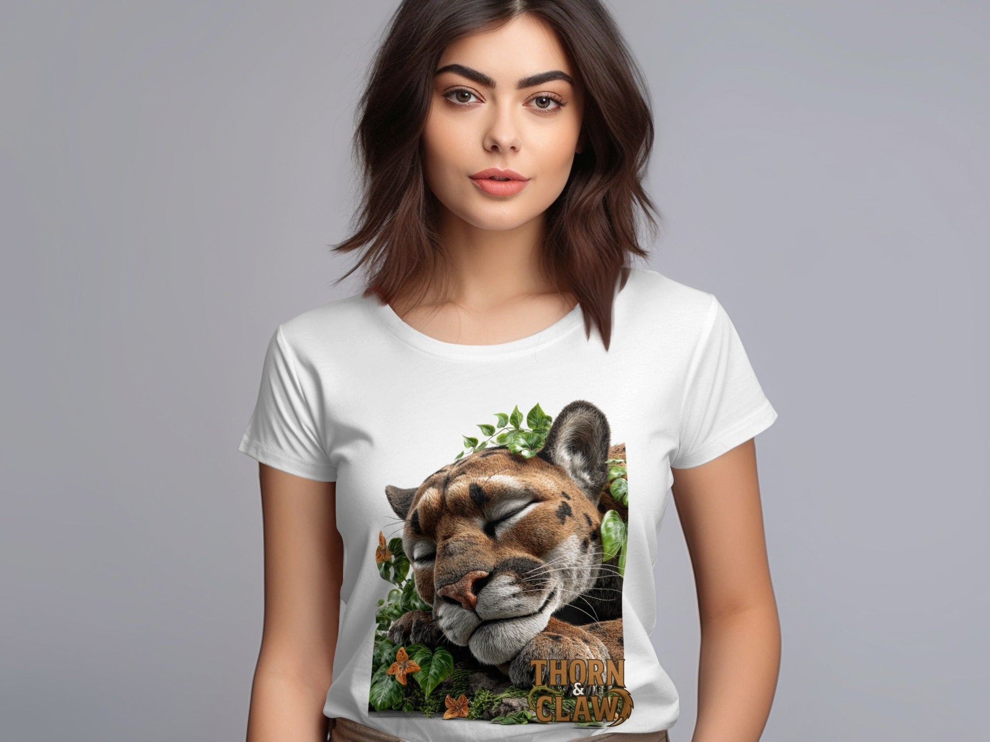 RMA APPAREL Sleeping Panther Wildlife T-Shirt Sizes S to 5XL T-Shirt - Thorn & Claw White T-Shirts - RMA APPAREL - Roclla Media Apparel Store