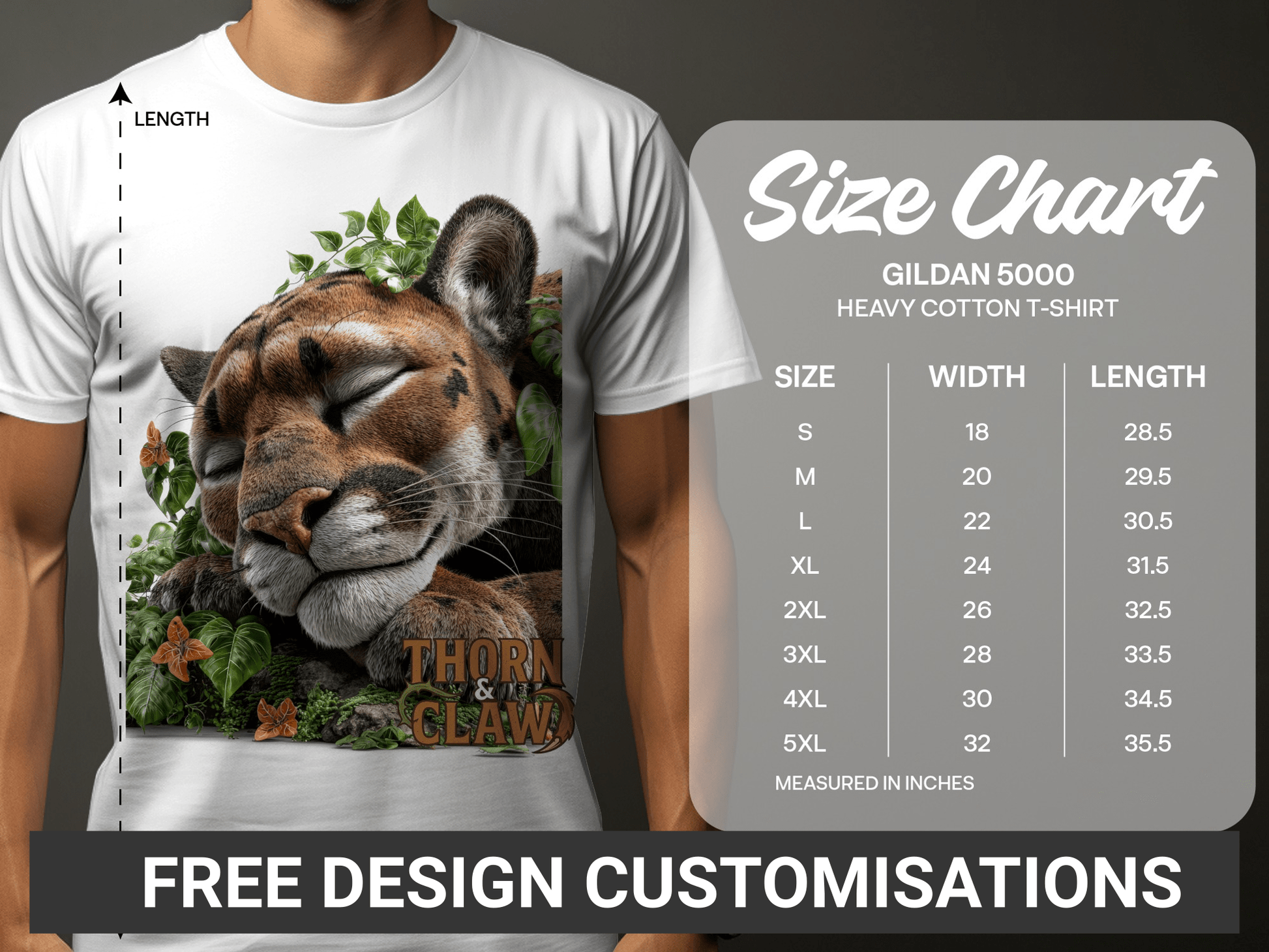 RMA APPAREL Sleeping Panther Wildlife T-Shirt Sizes S to 5XL T-Shirt - Thorn & Claw White T-Shirts - RMA APPAREL - Roclla Media Apparel Store