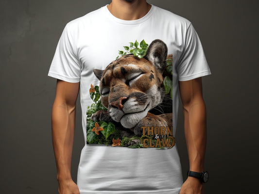 RMA APPAREL Sleeping Panther Wildlife T-Shirt Sizes S to 5XL T-Shirt - Thorn & Claw White T-Shirts - RMA APPAREL - Roclla Media Apparel Store
