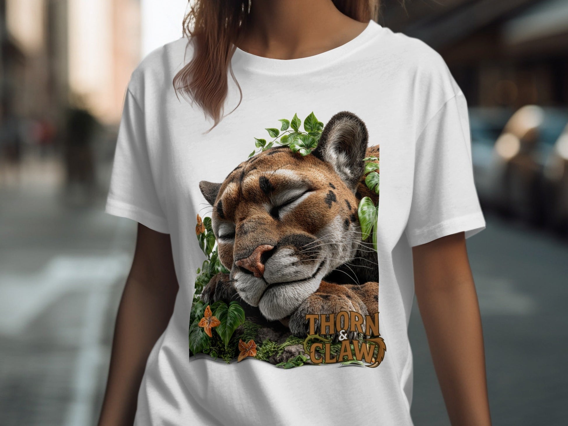 RMA APPAREL Sleeping Panther Wildlife T-Shirt Sizes S to 5XL T-Shirt - Thorn & Claw White T-Shirts - RMA APPAREL - Roclla Media Apparel Store