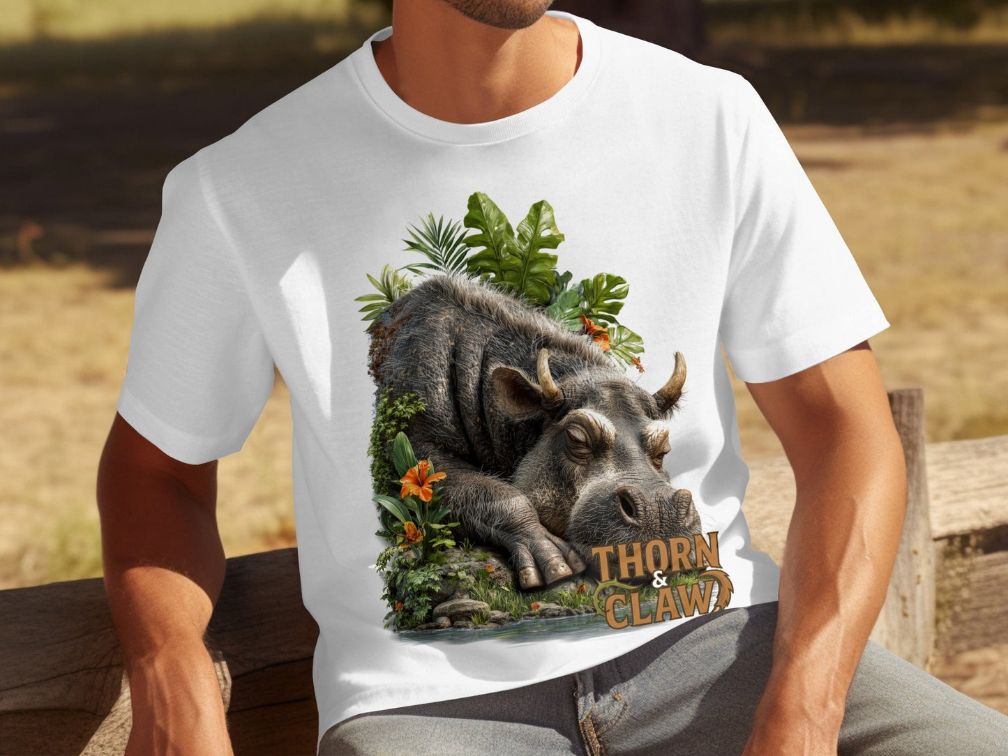 RMA APPAREL Sleeping Warthog Wildlife Unisex T-Shirt Sizes S - 5XL - Thorn & Claw White T-Shirts - RMA APPAREL - Roclla Media Apparel Store