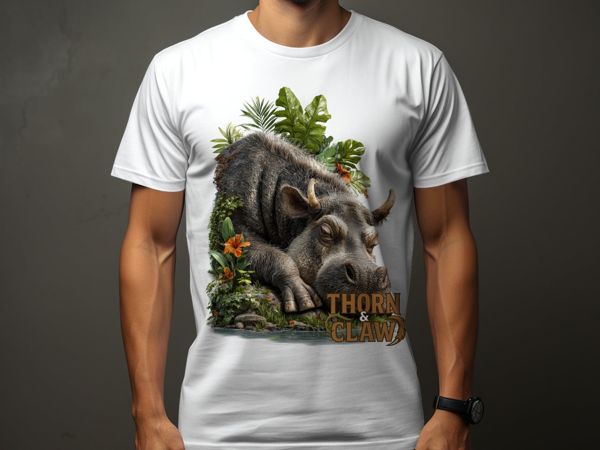 RMA APPAREL Sleeping Warthog Wildlife Unisex T-Shirt Sizes S - 5XL - Thorn & Claw White T-Shirts - RMA APPAREL - Roclla Media Apparel Store