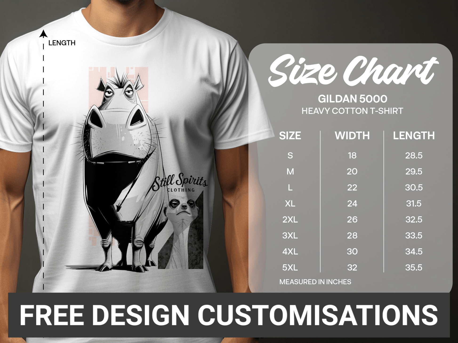 RMA APPAREL Warthog Meerkat Wildlife Unisex T-Shirt Sizes 5XL - Still Spirits White T-Shirt - RMA APPAREL - Roclla Media Apparel Store