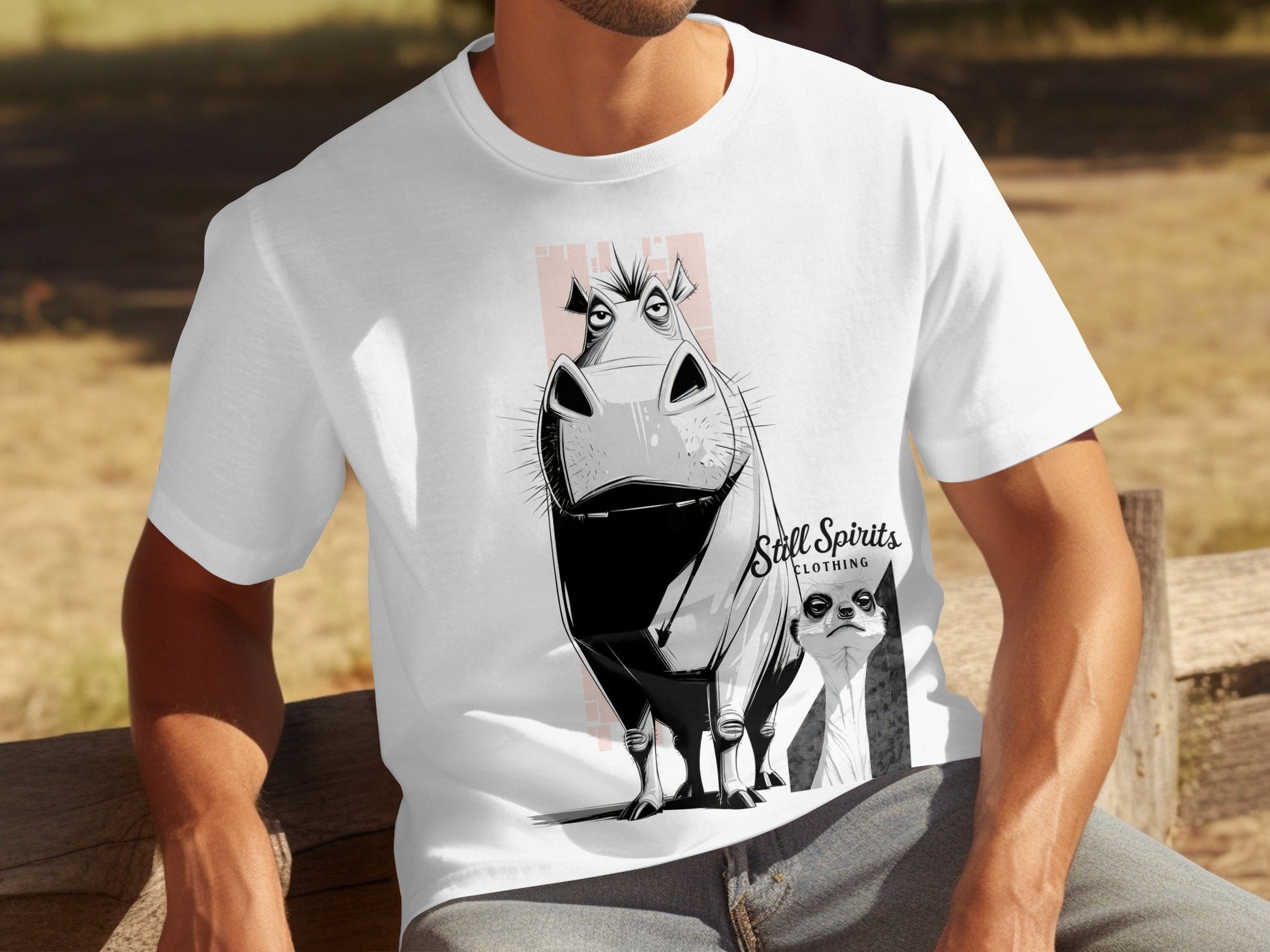 RMA APPAREL Warthog Meerkat Wildlife Unisex T-Shirt Sizes 5XL - Still Spirits White T-Shirt - RMA APPAREL - Roclla Media Apparel Store