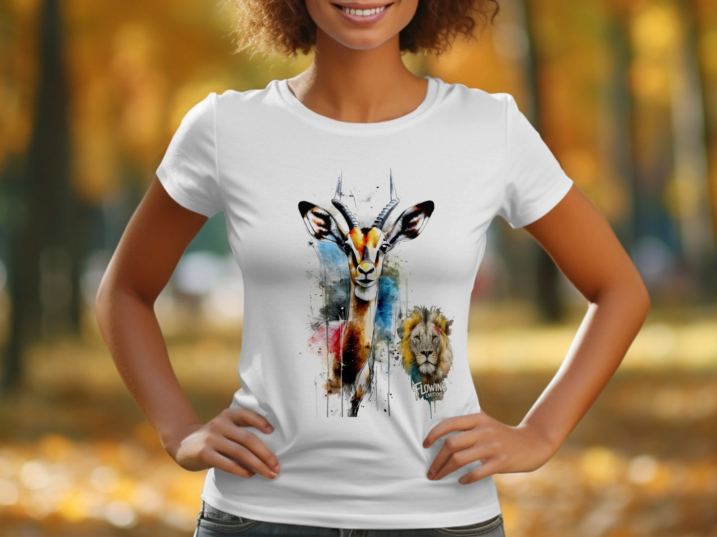 RMA APPAREL Watercolor Gazelle Lion Graphic Unisex T-Shirt - Flowing Emotions White T-Shirts - RMA APPAREL - Roclla Media Apparel Store
