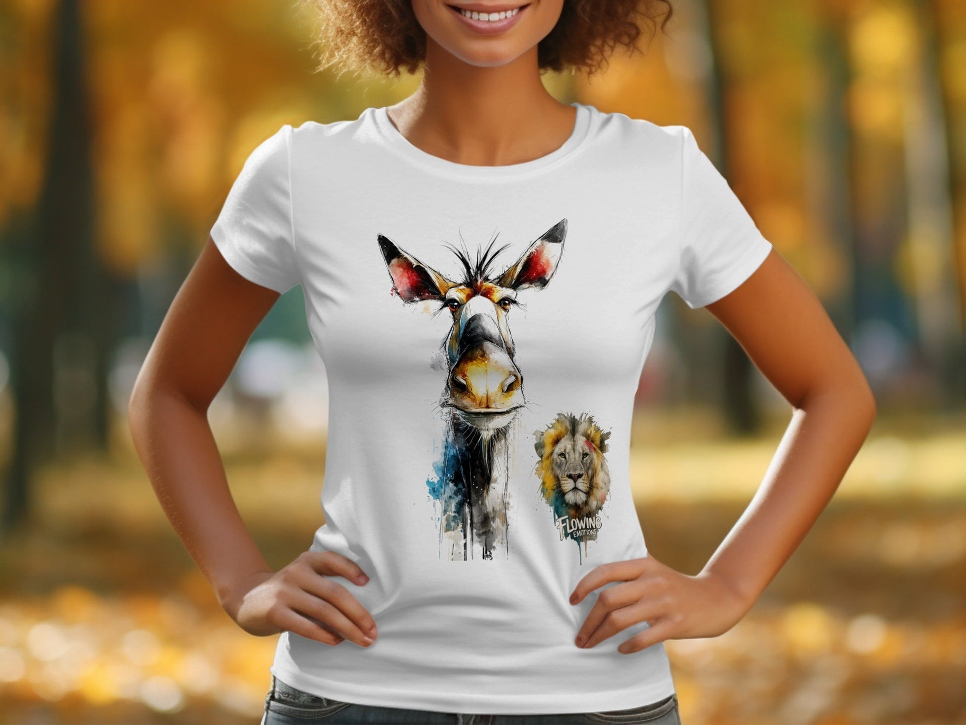 RMA APPAREL Watercolor Giraffe Lion Unisex T-Shirt Sizes S - 5XL - Flowing Emotions White T-Shirts - RMA APPAREL - Roclla Media Apparel Store