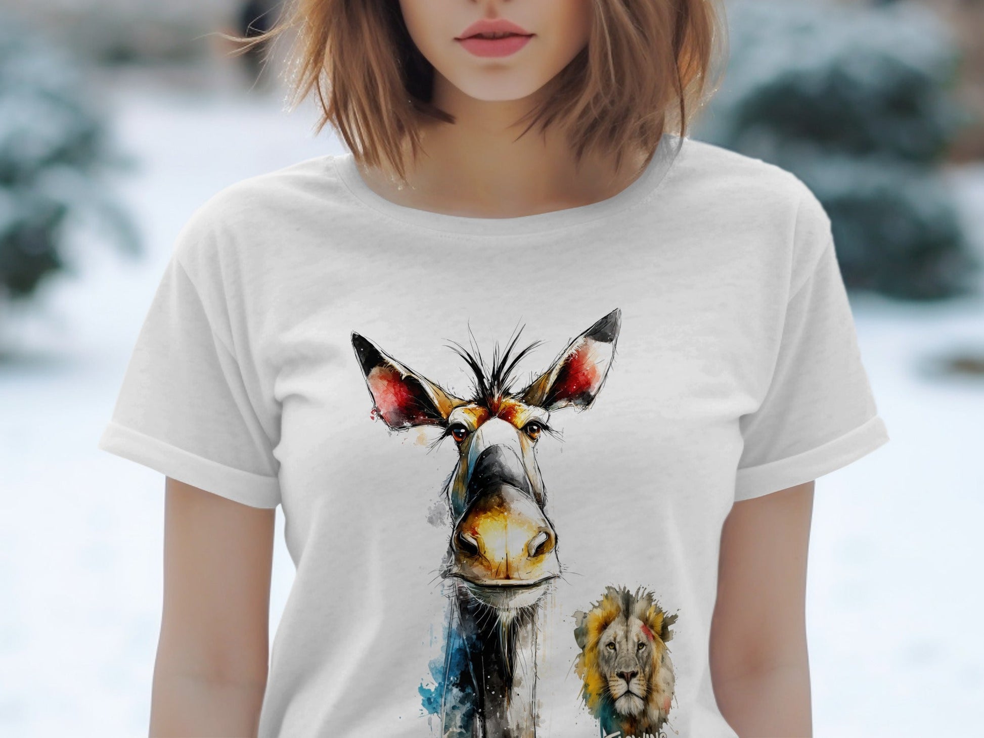 RMA APPAREL Watercolor Giraffe Lion Unisex T-Shirt Sizes S - 5XL - Flowing Emotions White T-Shirts - RMA APPAREL - Roclla Media Apparel Store