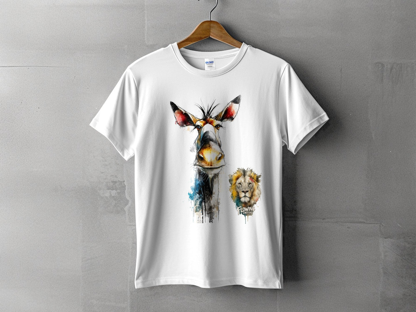 RMA APPAREL Watercolor Giraffe Lion Unisex T-Shirt Sizes S - 5XL - Flowing Emotions White T-Shirts - RMA APPAREL - Roclla Media Apparel Store