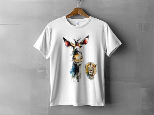 RMA APPAREL Watercolor Giraffe Lion Unisex T-Shirt Sizes S - 5XL - Flowing Emotions White T-Shirts - RMA APPAREL - Roclla Media Apparel Store