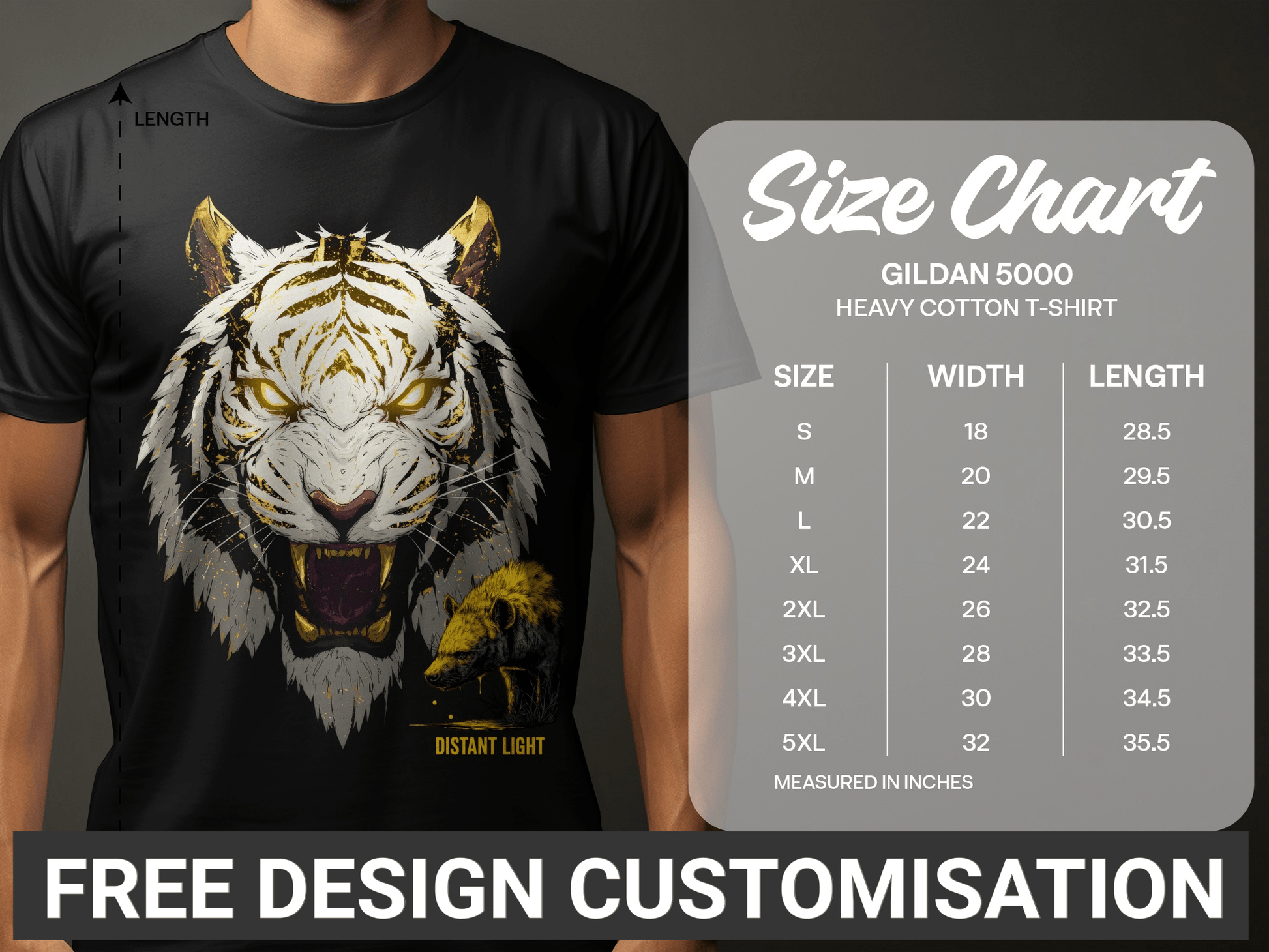 RMA APPAREL White Tiger Golden Illustration Art Unisex T-Shirt Product Type - Distant Light White T-Shirts - RMA APPAREL - Roclla Media Apparel Store