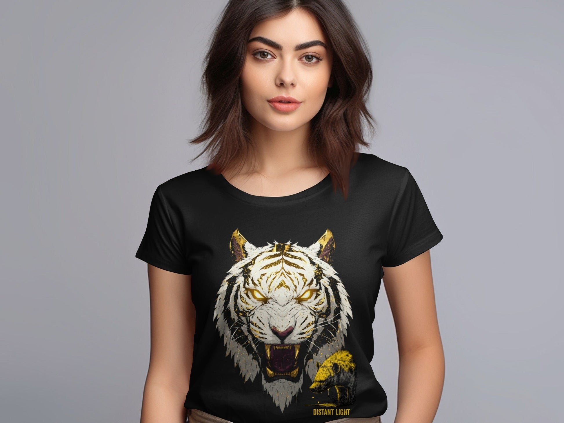 RMA APPAREL White Tiger Golden Illustration Art Unisex T-Shirt Product Type - Distant Light White T-Shirts - RMA APPAREL - Roclla Media Apparel Store