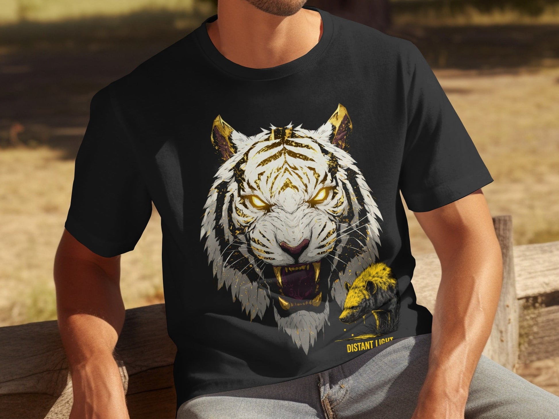 RMA APPAREL White Tiger Golden Illustration Art Unisex T-Shirt Product Type - Distant Light White T-Shirts - RMA APPAREL - Roclla Media Apparel Store