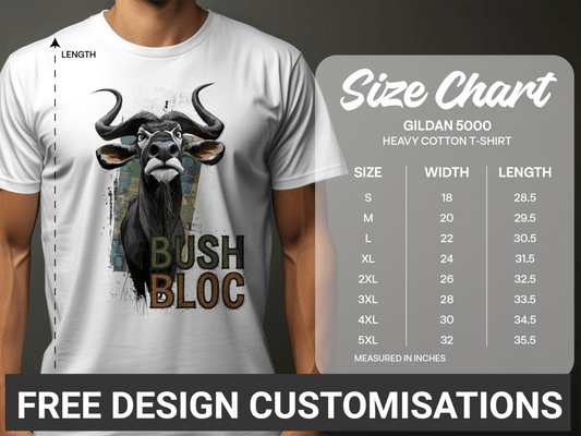RMA APPAREL Wildebeest Illustration Mens, Womens Unisex T-Shirt - Bush Block White T-Shirt - RMA APPAREL - Roclla Media Apparel Store