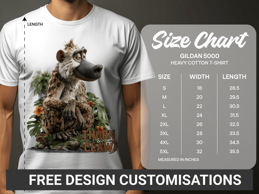 RMA APPAREL Wildlife Baboon Graphic Unisex T-Shirt Sizes S - 5XL T-Shirt - Thorn & Claw White T-Shirts - RMA APPAREL - Roclla Media Apparel Store