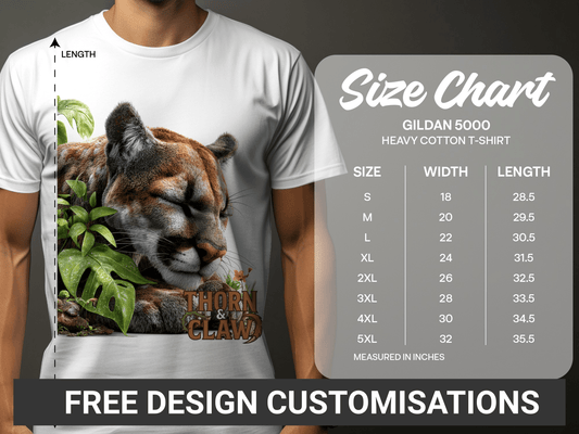 RMA APPAREL Wildlife Cougar Sizes S to 5XL Unisex T-Shirt - Thorn & Claw White T-Shirts - RMA APPAREL - Roclla Media Apparel Store