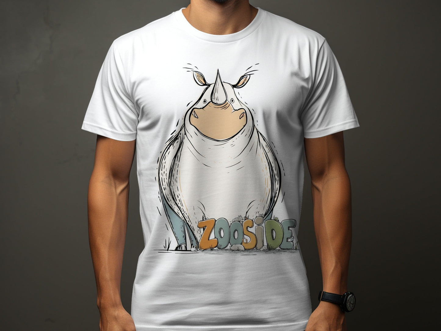 RMA APPAREL Zooside Rhinoceros Graphic Mens and Womens T-Shirt - Zooside White T-Shirts - RMA APPAREL - Roclla Media Apparel Store