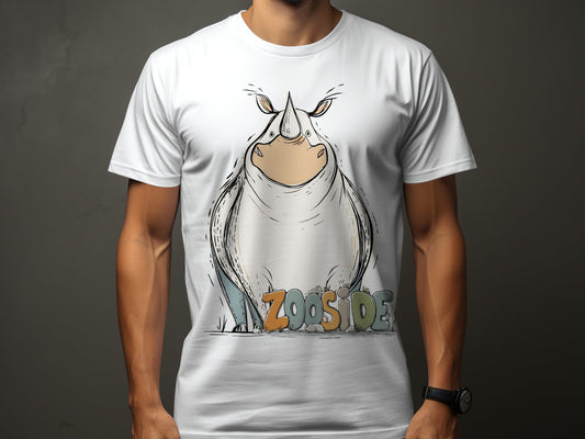 RMA APPAREL Zooside Rhinoceros Graphic Mens and Womens T-Shirt - Zooside White T-Shirts - RMA APPAREL - Roclla Media Apparel Store
