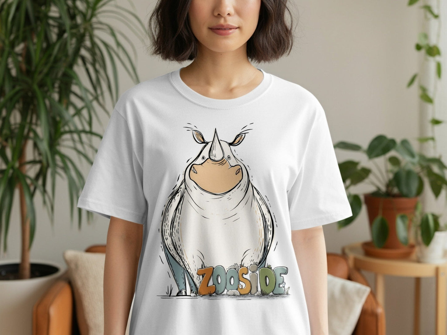 RMA APPAREL Zooside Rhinoceros Graphic Mens and Womens T-Shirt - Zooside White T-Shirts - RMA APPAREL - Roclla Media Apparel Store