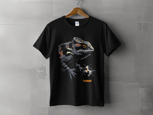 Street Art Chameleon And Wildlife Graphic Sizes S to 5XL T-Shirt - Darkmane Black T-Shirt - RMA APPAREL - Roclla Media Apparel Store