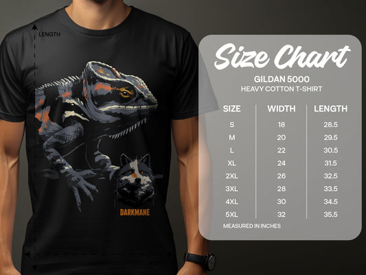 Street Art Chameleon And Wildlife Graphic Sizes S to 5XL T-Shirt - Darkmane Black T-Shirt - RMA APPAREL - Roclla Media Apparel Store