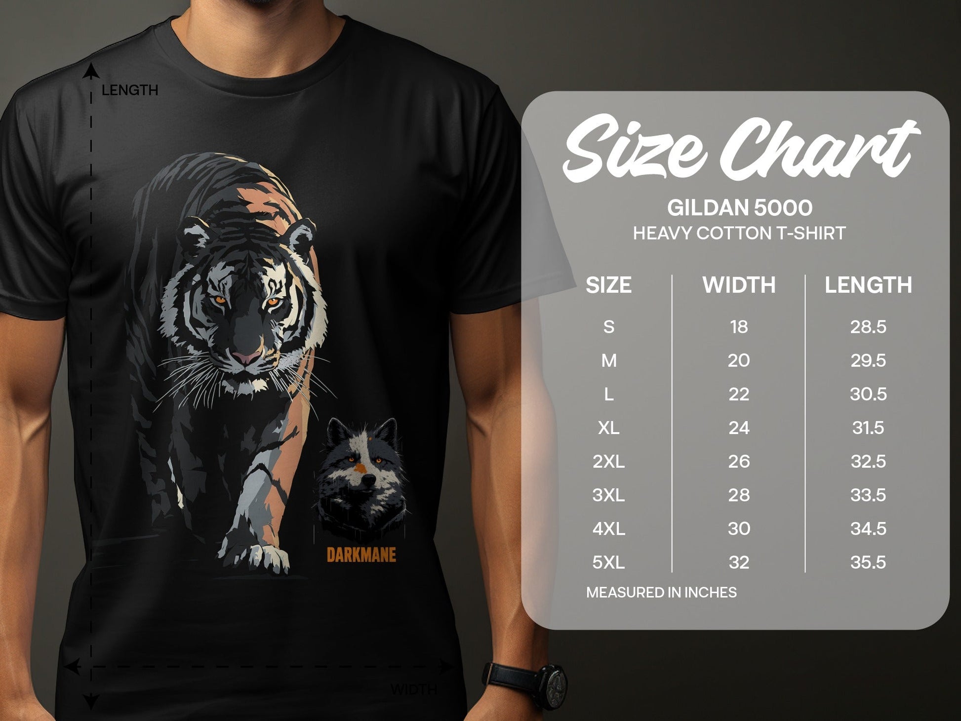Street Art Darkmane Tiger Wildlife Mens Sizes S to 5XL T-Shirt - Darkmane Black T-Shirt - RMA APPAREL - Roclla Media Apparel Store