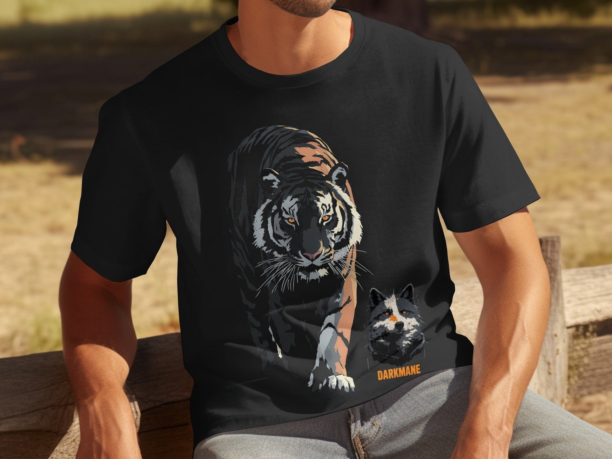 Street Art Darkmane Tiger Wildlife Mens Sizes S to 5XL T-Shirt - Darkmane Black T-Shirt - RMA APPAREL - Roclla Media Apparel Store