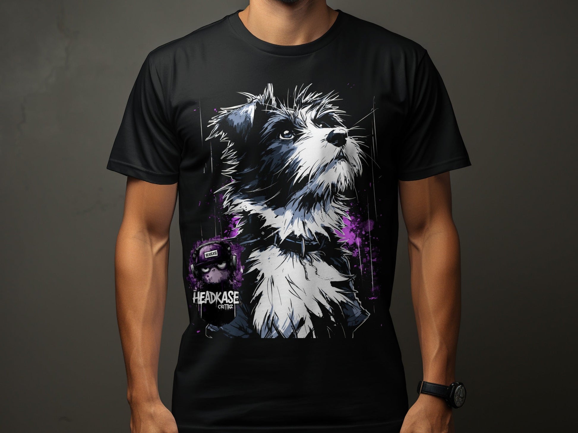 Street Art Dog Design Unisex Sizes S to 5XL T-Shirt - Headcase Crittrz Black T-Shirt - RMA APPAREL - Roclla Media Apparel Store