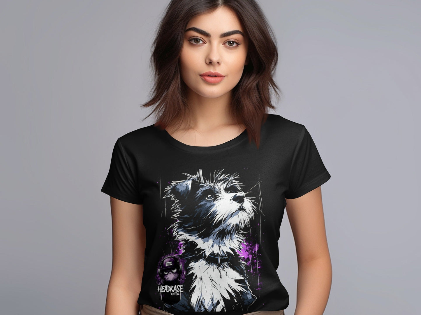 Street Art Dog Design Unisex Sizes S to 5XL T-Shirt - Headcase Crittrz Black T-Shirt - RMA APPAREL - Roclla Media Apparel Store