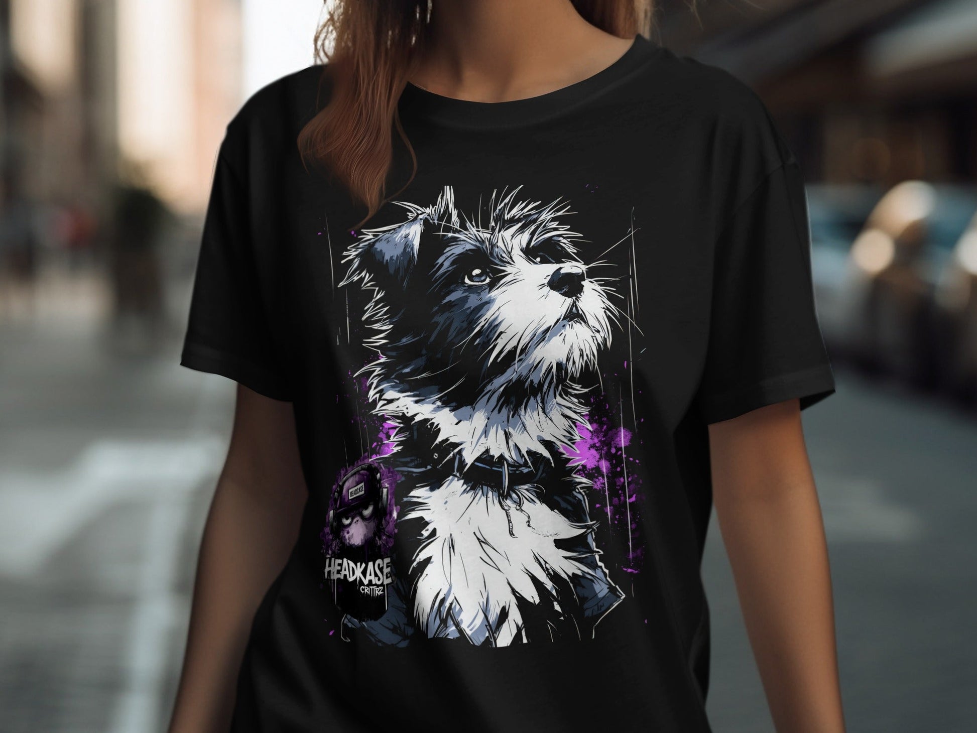 Street Art Dog Design Unisex Sizes S to 5XL T-Shirt - Headcase Crittrz Black T-Shirt - RMA APPAREL - Roclla Media Apparel Store