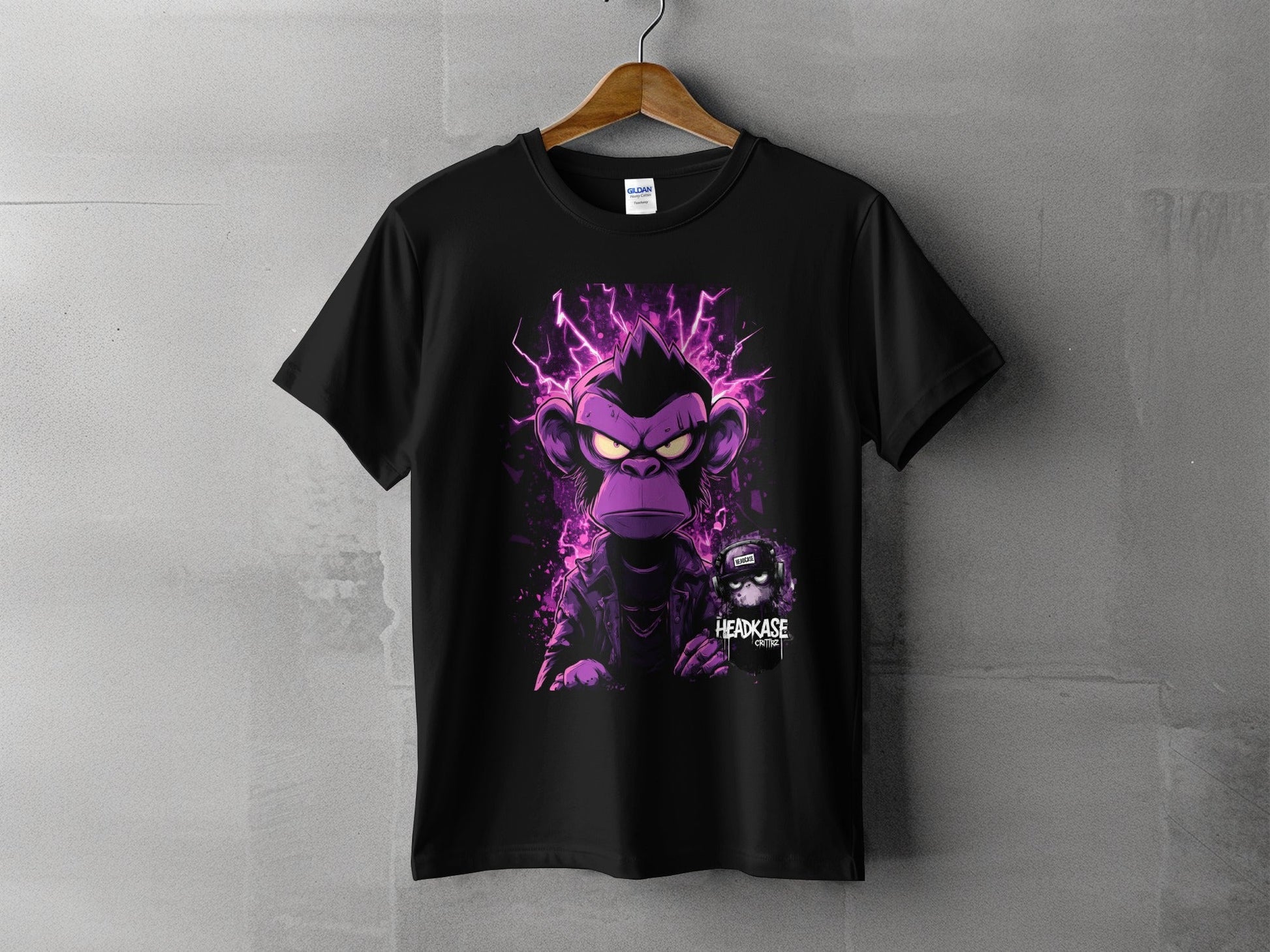 Street Art Electric Monkey Unisex Sizes S to 5XL T-Shirt - Headcase Crittrz Black T-Shirt - RMA APPAREL - Roclla Media Apparel Store