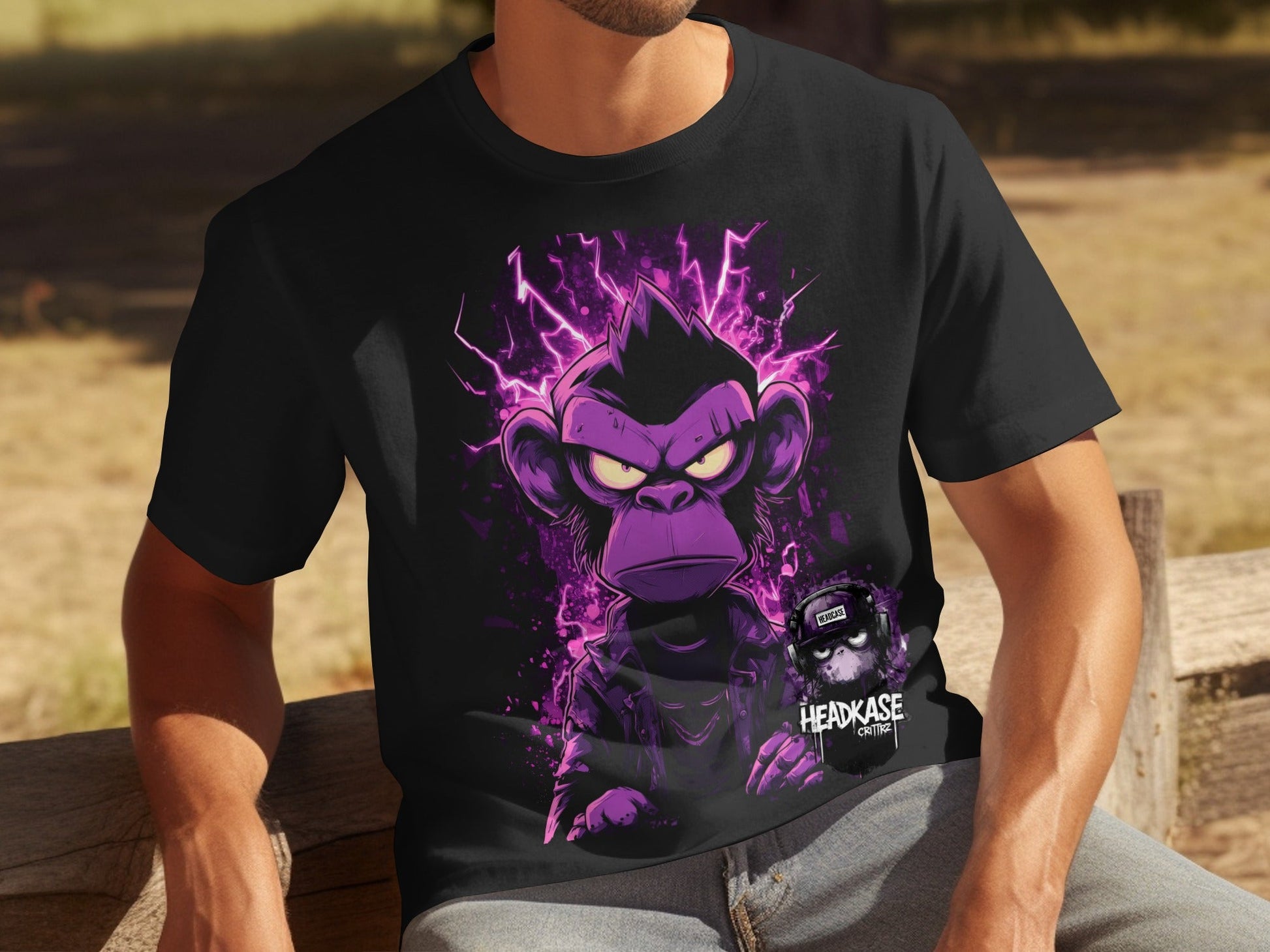 Street Art Electric Monkey Unisex Sizes S to 5XL T-Shirt - Headcase Crittrz Black T-Shirt - RMA APPAREL - Roclla Media Apparel Store