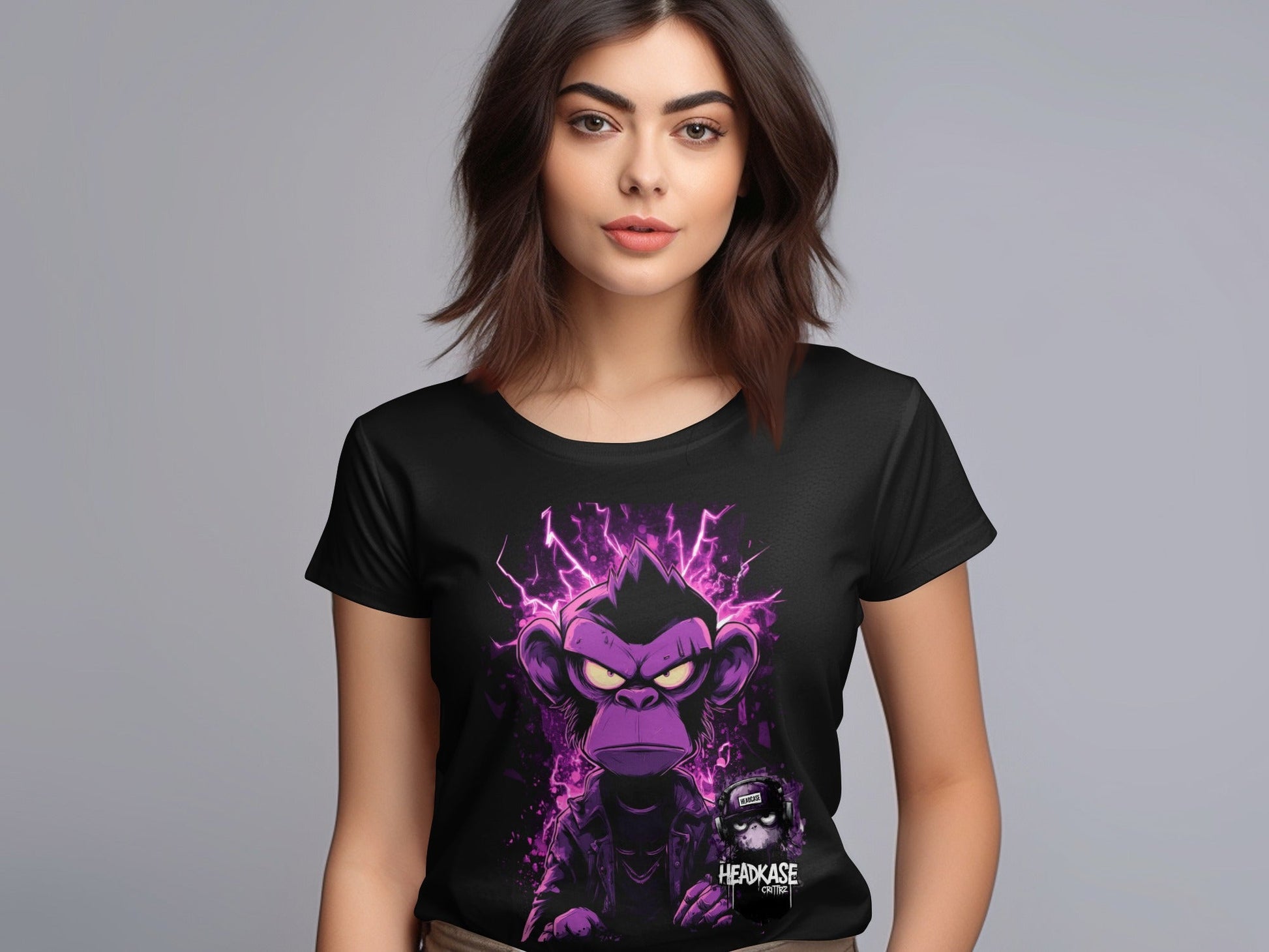 Street Art Electric Monkey Unisex Sizes S to 5XL T-Shirt - Headcase Crittrz Black T-Shirt - RMA APPAREL - Roclla Media Apparel Store