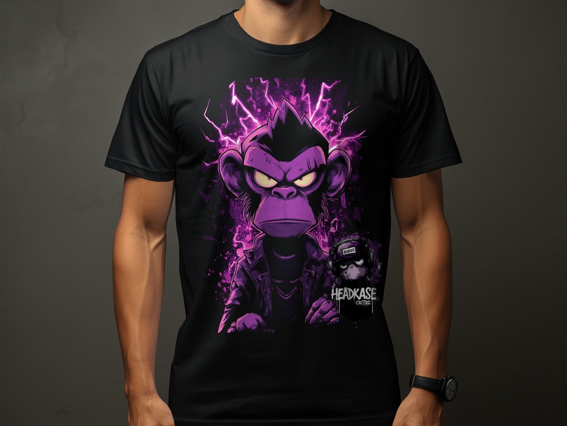 Street Art Electric Monkey Unisex Sizes S to 5XL T-Shirt - Headcase Crittrz Black T-Shirt - RMA APPAREL - Roclla Media Apparel Store
