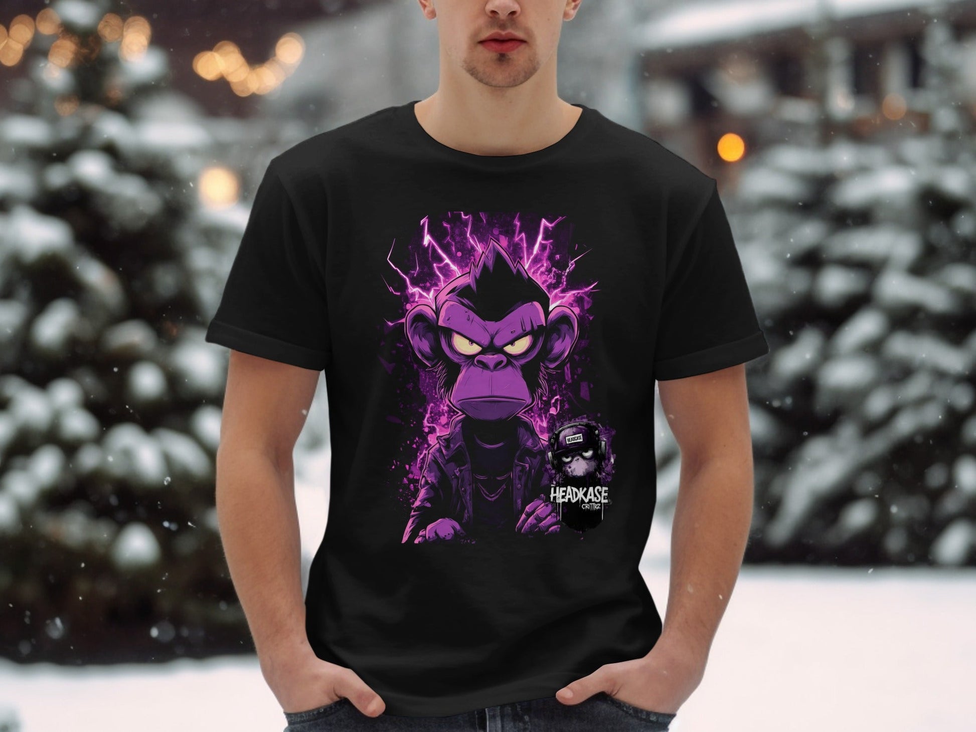 Street Art Electric Monkey Unisex Sizes S to 5XL T-Shirt - Headcase Crittrz Black T-Shirt - RMA APPAREL - Roclla Media Apparel Store