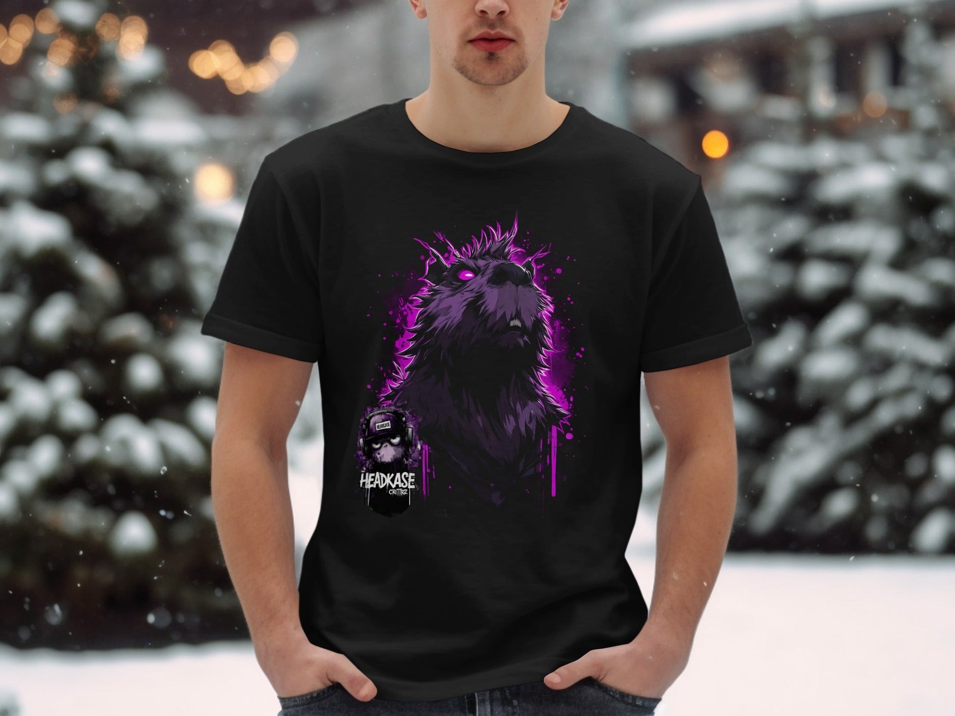 Street Art Fierce Wolf Graphic Mens T-Shirt Sizes S to 5XL - Headcase Crittrz Black T-Shirt - RMA APPAREL - Roclla Media Apparel Store