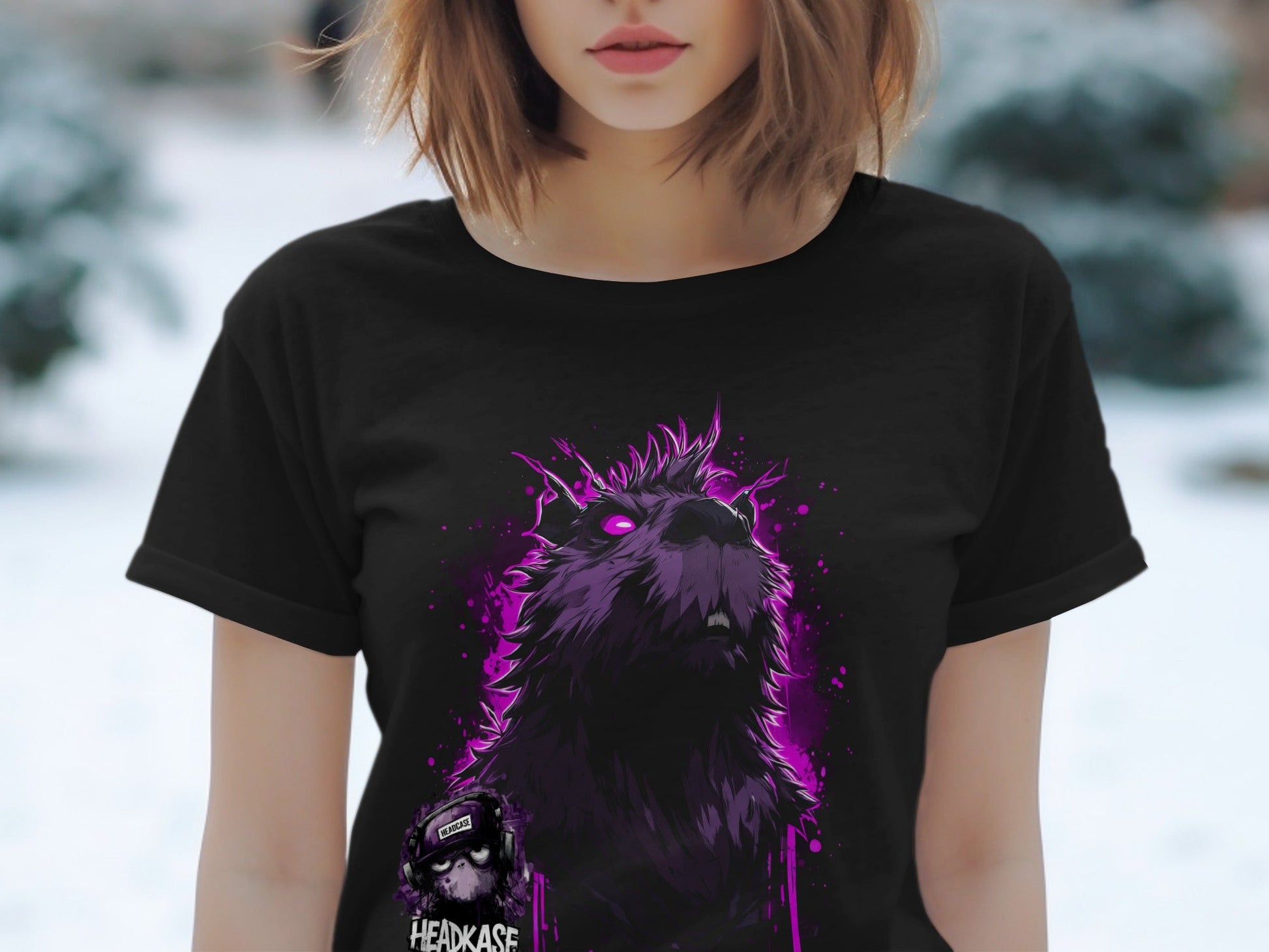 Street Art Fierce Wolf Graphic Mens T-Shirt Sizes S to 5XL - Headcase Crittrz Black T-Shirt - RMA APPAREL - Roclla Media Apparel Store