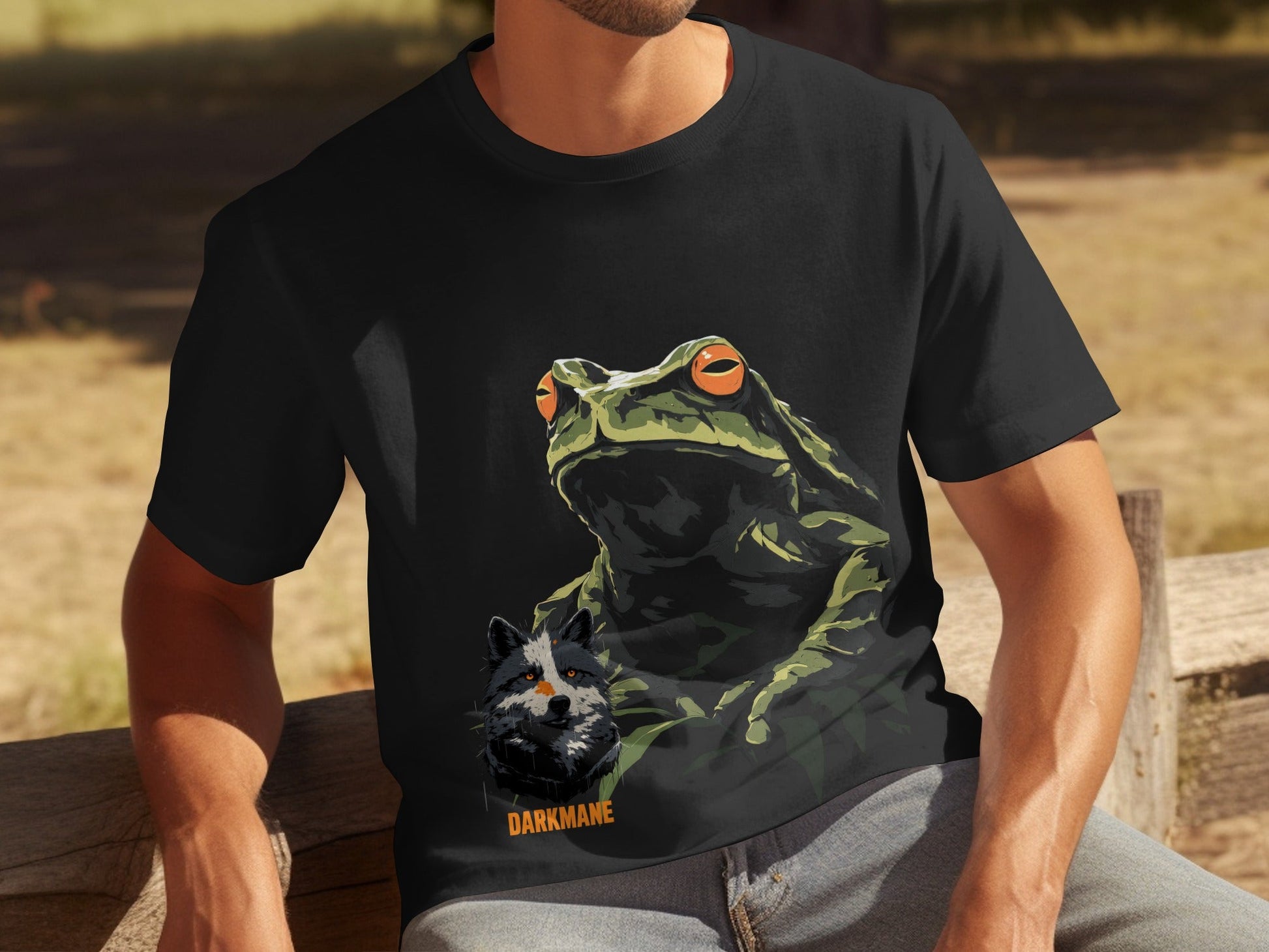 Street Art Frog and Wildlife Sizes S to 5XL Unisex T-Shirt - Darkmane Black T-Shirt - RMA APPAREL - Roclla Media Apparel Store