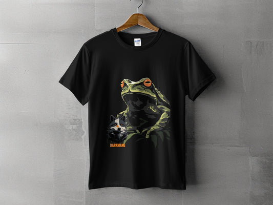 Street Art Frog and Wildlife Sizes S to 5XL Unisex T-Shirt - Darkmane Black T-Shirt - RMA APPAREL - Roclla Media Apparel Store