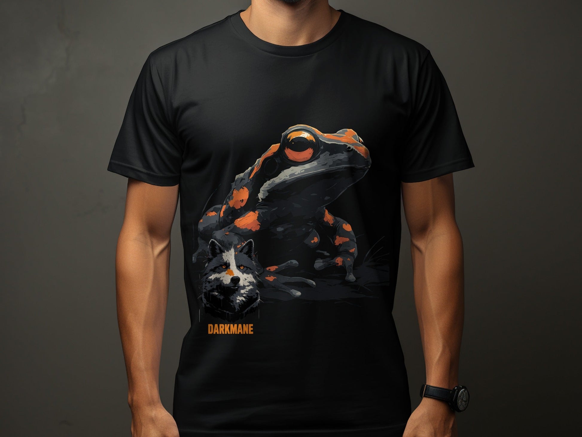 Street Art Frog Wildlife Graphic Mens Unisex T-Shirt Sizes S to 5XL - Darkmane Black T-Shirt - RMA APPAREL - Roclla Media Apparel Store