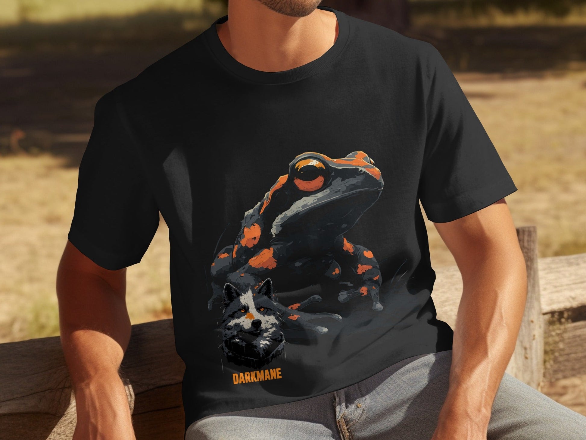 Street Art Frog Wildlife Graphic Mens Unisex T-Shirt Sizes S to 5XL - Darkmane Black T-Shirt - RMA APPAREL - Roclla Media Apparel Store