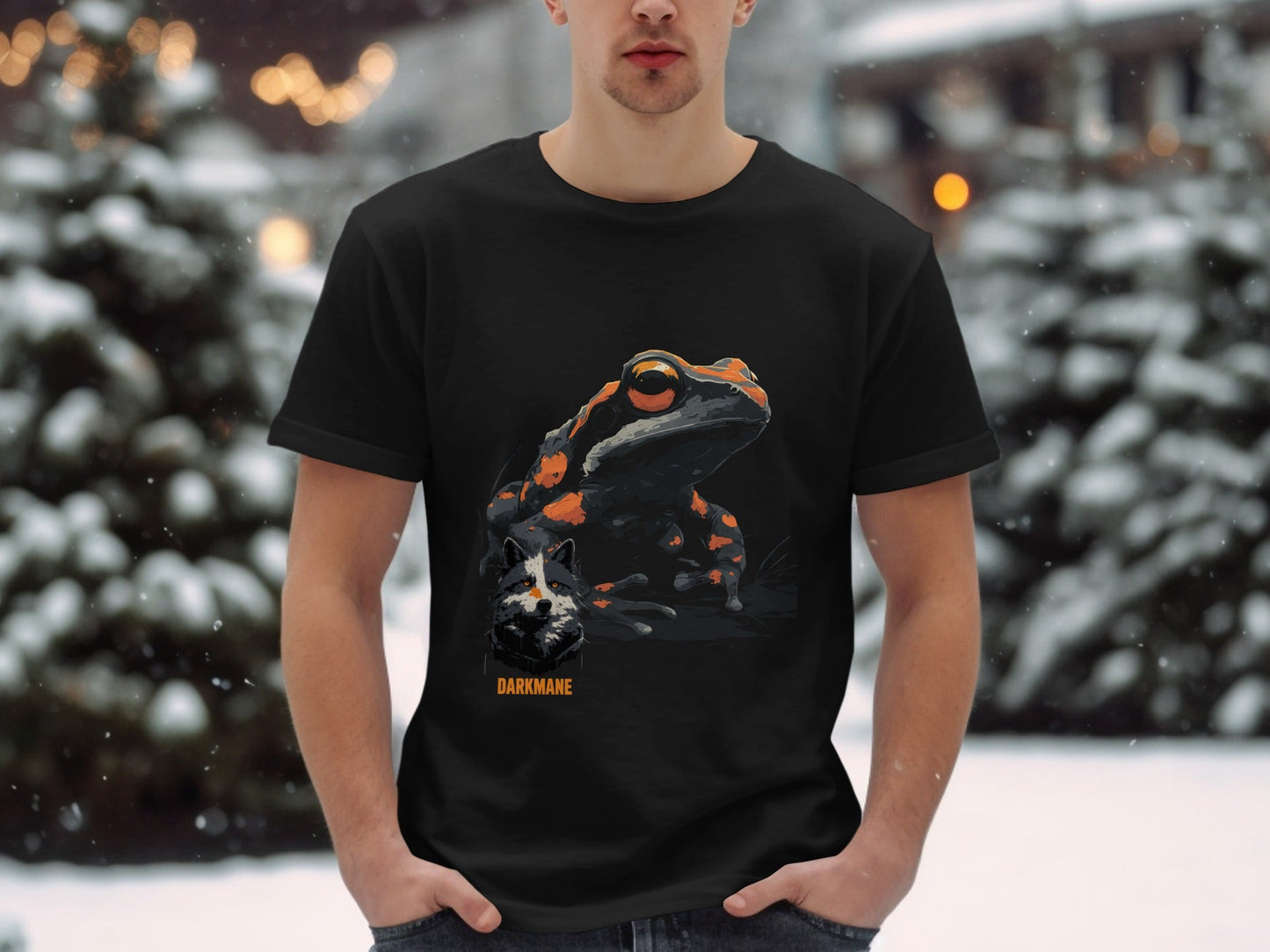 Street Art Frog Wildlife Graphic Mens Unisex T-Shirt Sizes S to 5XL - Darkmane Black T-Shirt - RMA APPAREL - Roclla Media Apparel Store