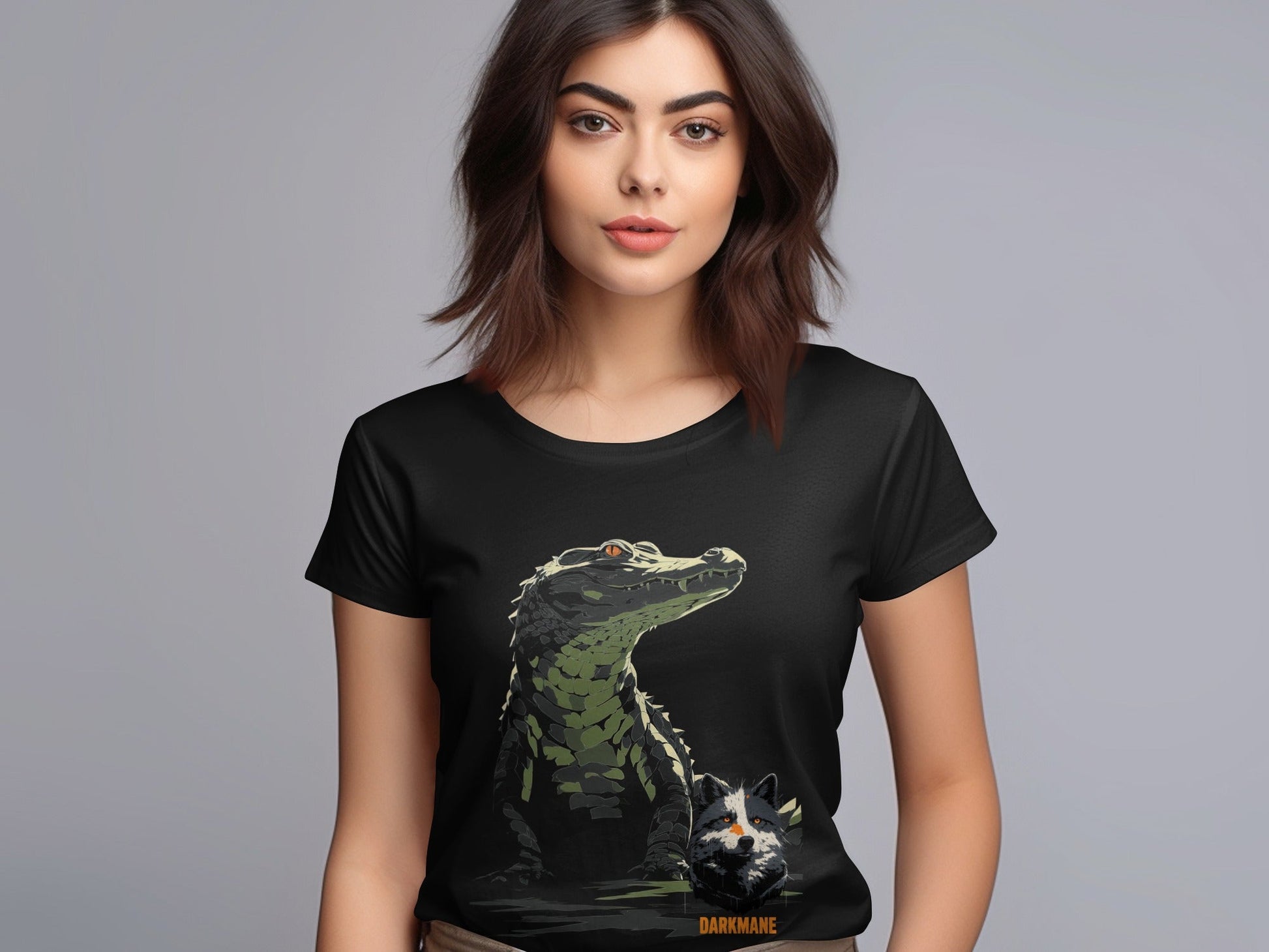 Street Art Gator And Wildlife Illustration Unisex T-Shirt - Darkmane Black T-Shirt - RMA APPAREL - Roclla Media Apparel Store