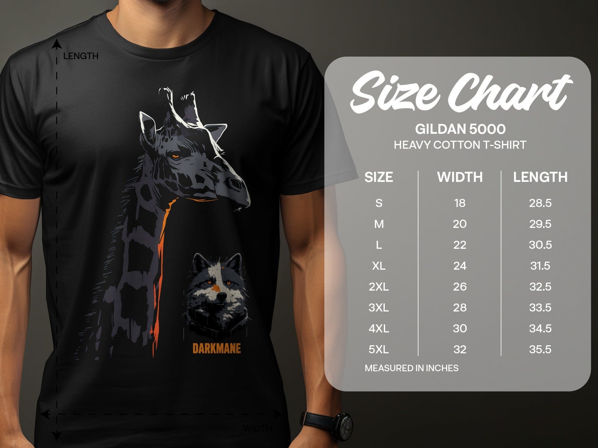 Street Art Giraffe and Wildlife Design Mens Womens T-Shirt - Darkmane Black T-Shirt - RMA APPAREL - Roclla Media Apparel Store