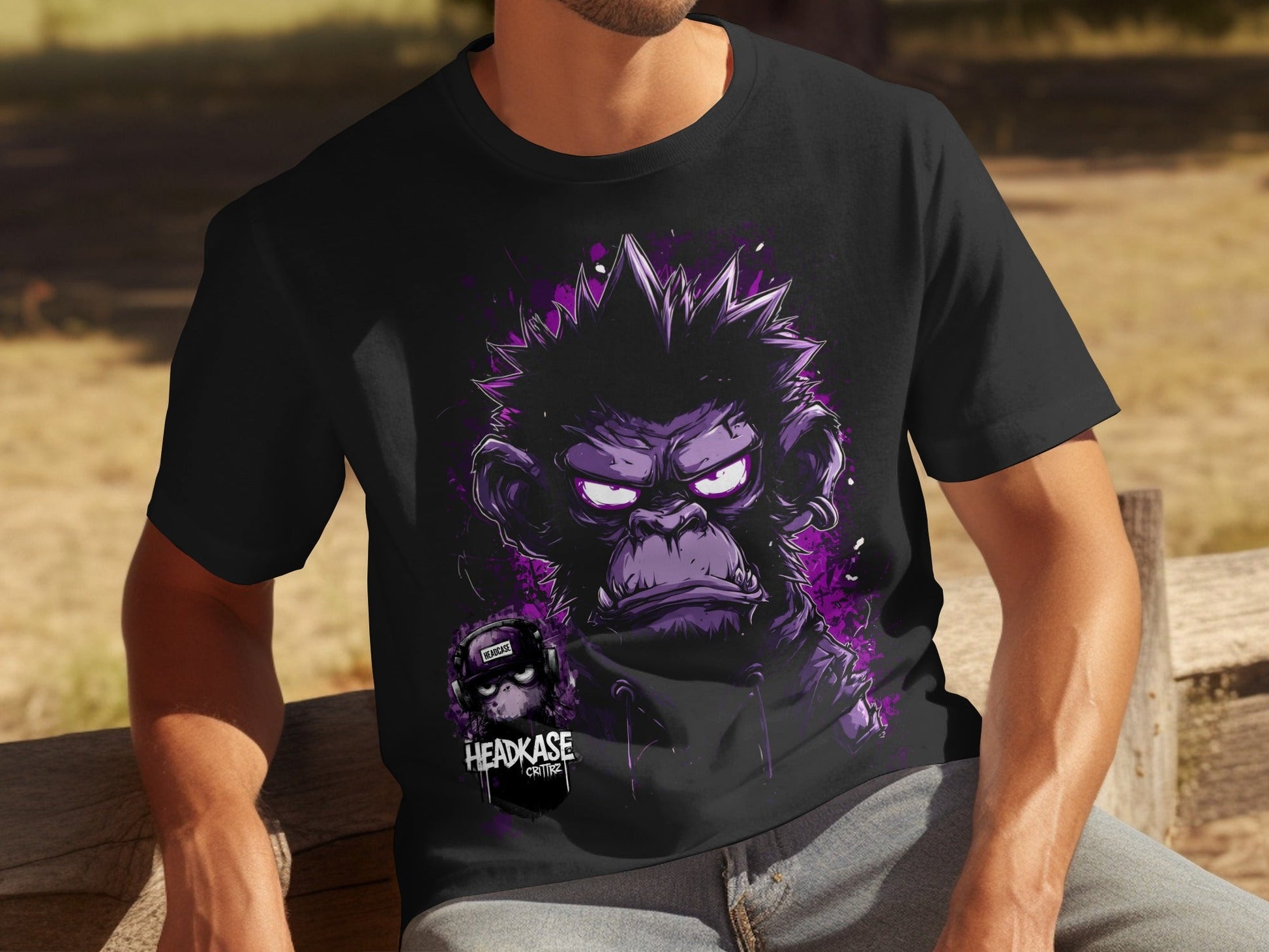 Street Art Headkase Gorilla Sizes S to 5XL Unisex T-Shirt - Headcase Crittrz Black T-Shirt - RMA APPAREL - Roclla Media Apparel Store