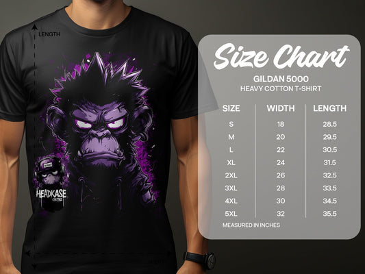 Street Art Headkase Gorilla Sizes S to 5XL Unisex T-Shirt - Headcase Crittrz Black T-Shirt - RMA APPAREL - Roclla Media Apparel Store
