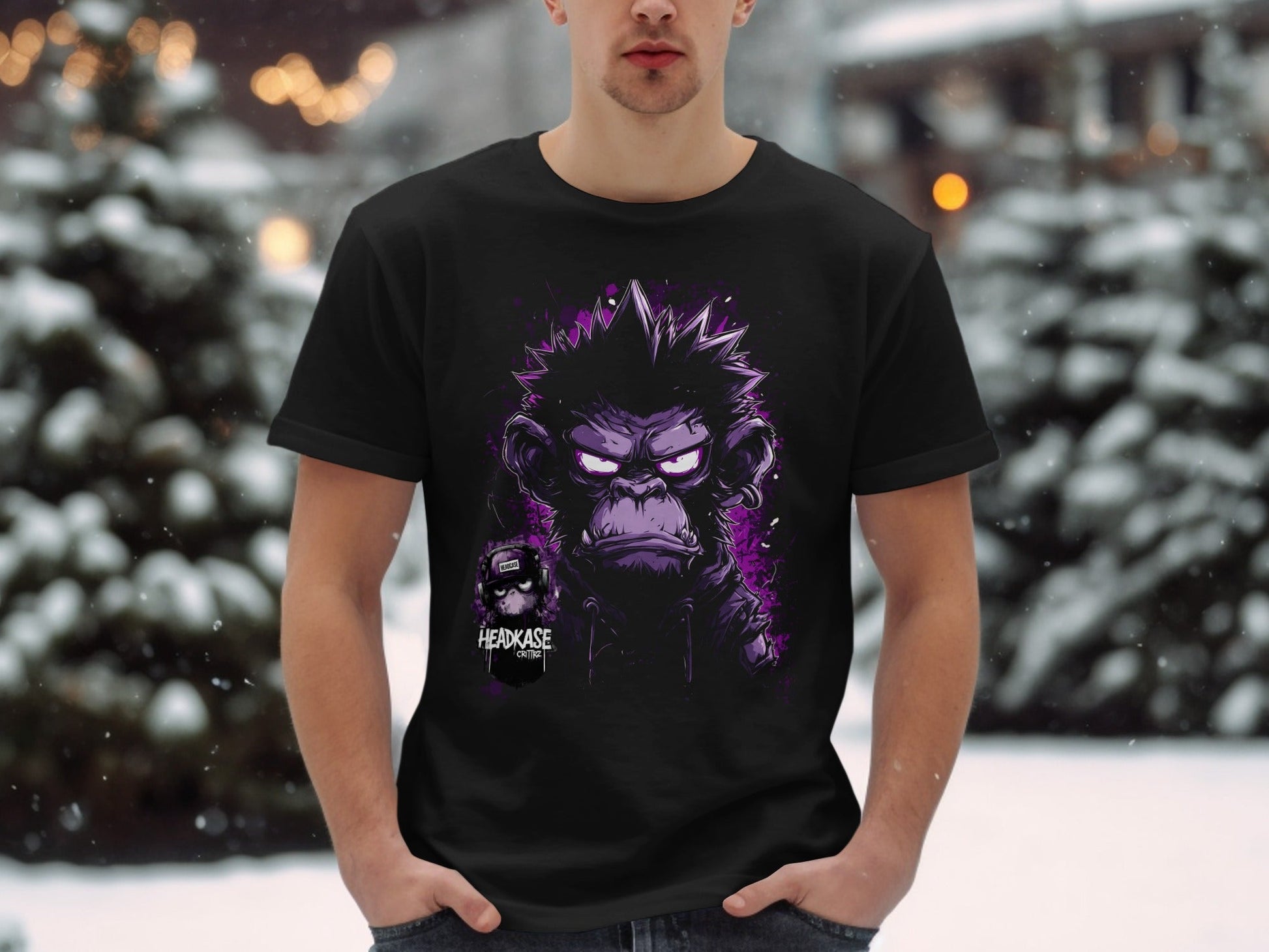 Street Art Headkase Gorilla Sizes S to 5XL Unisex T-Shirt - Headcase Crittrz Black T-Shirt - RMA APPAREL - Roclla Media Apparel Store