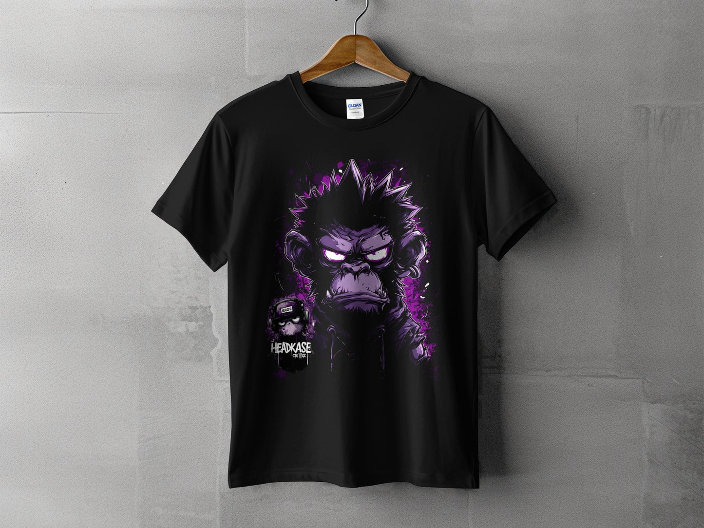 Street Art Headkase Gorilla Sizes S to 5XL Unisex T-Shirt - Headcase Crittrz Black T-Shirt - RMA APPAREL - Roclla Media Apparel Store