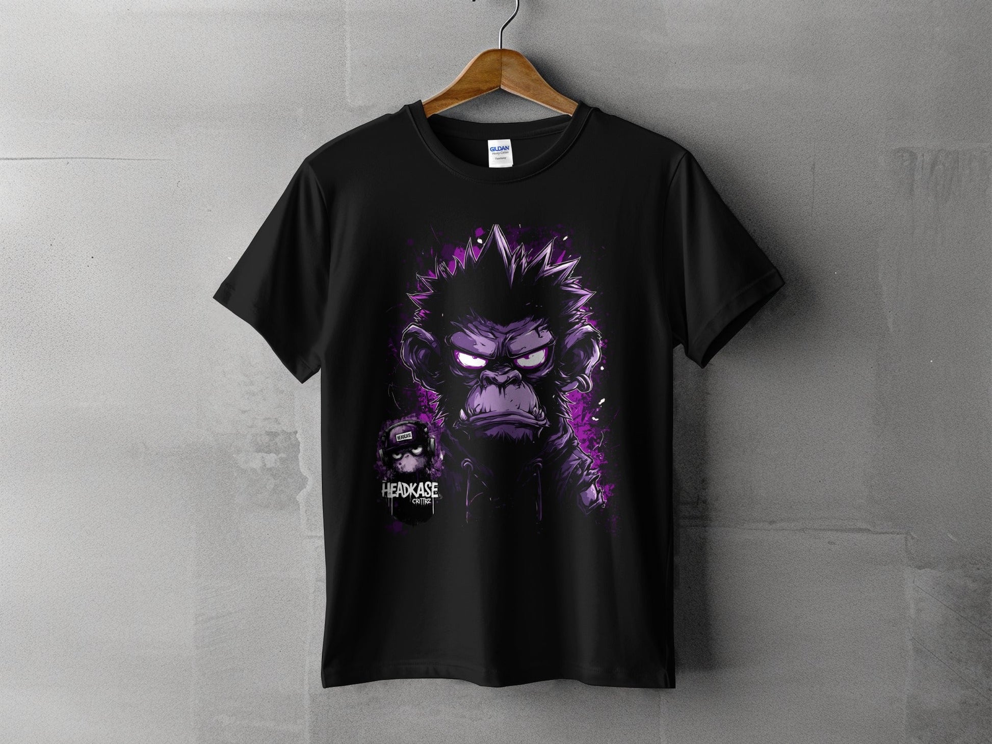 Street Art Headkase Gorilla Sizes S to 5XL Unisex T-Shirt - Headcase Crittrz Black T-Shirt - RMA APPAREL - Roclla Media Apparel Store
